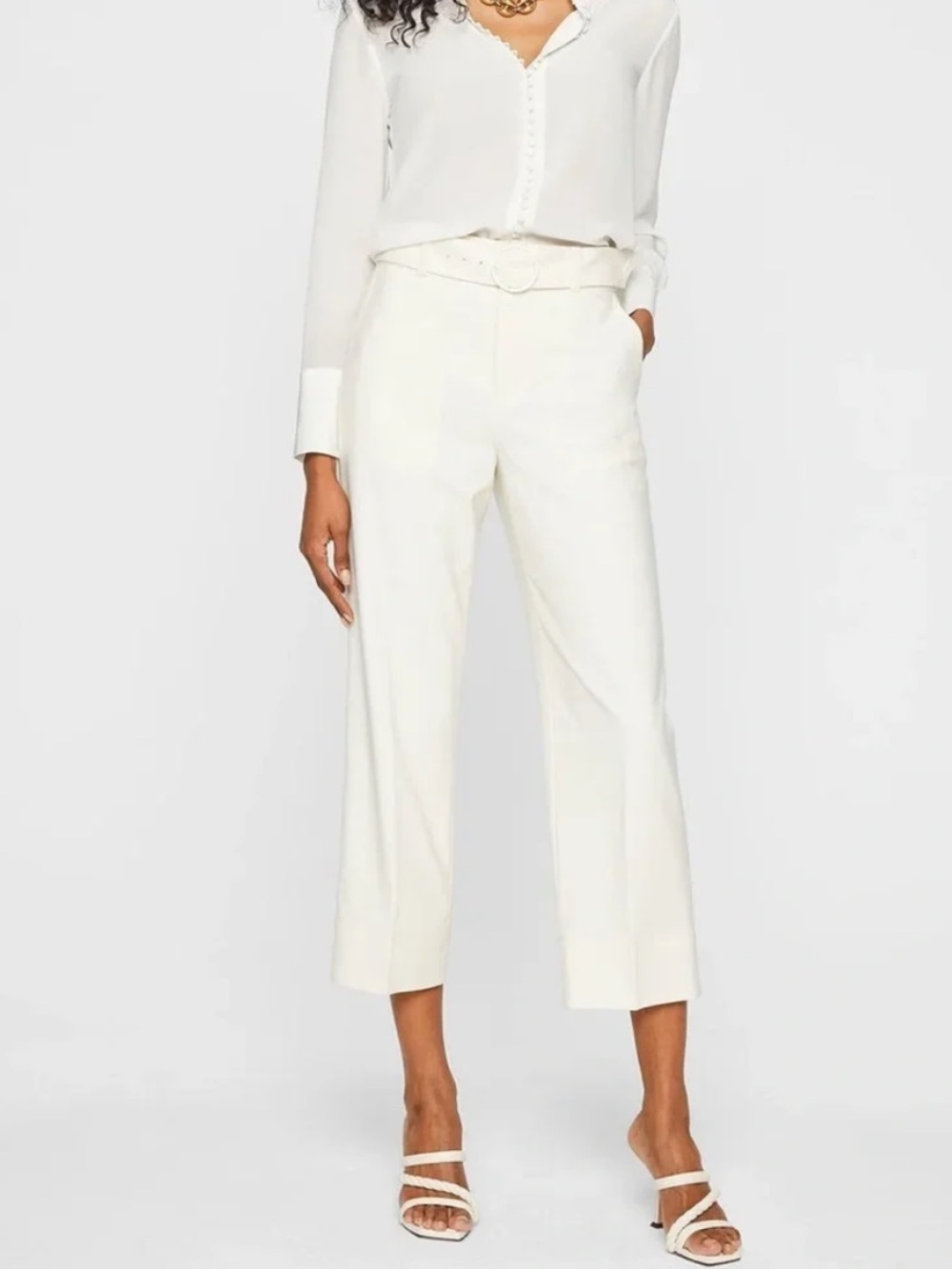 NWT Club Monaco Enamel Ring Wool Blend Wide Leg Pants Butter Cream 4